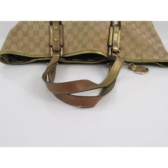 Auth GUCCI Brown GG Canvas and Gold Leather Sherry Line Tote Bag Purse #56244​ - Picture 7 of 14